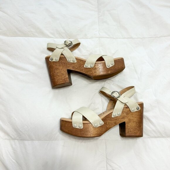 Sam Edelman Josefine Ivory Platform Sandals Wood Block Heel Criss Cross EUC 8 - Picture 7 of 8